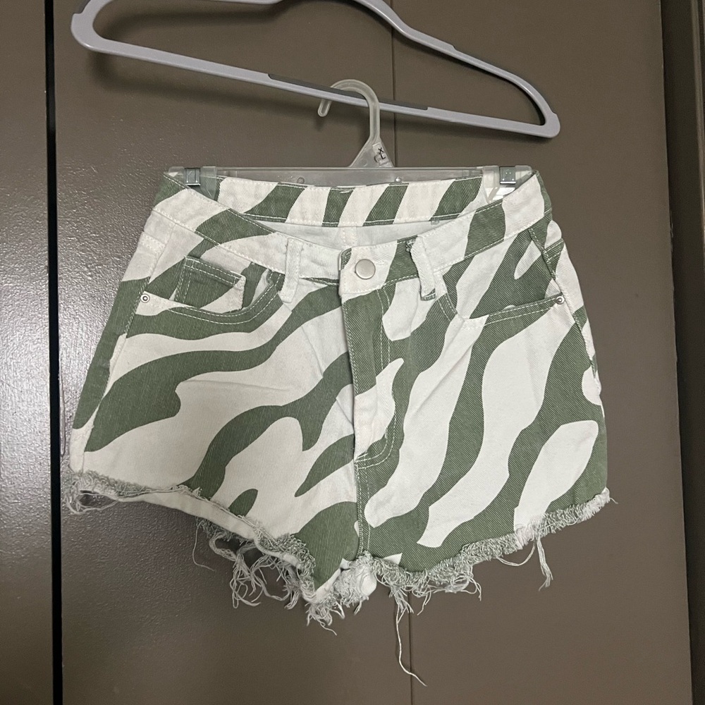 SHEIN Green and White Jean Shorts